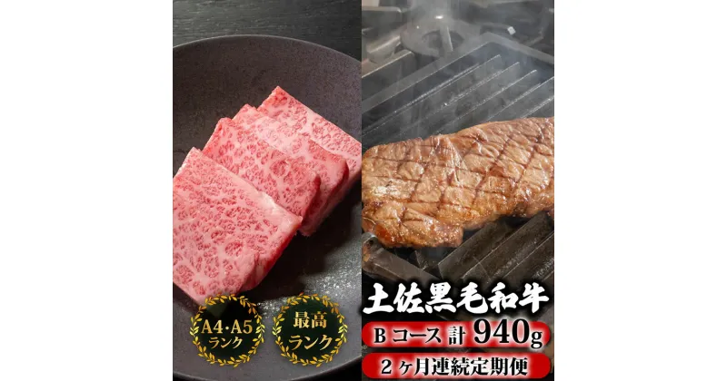 【ふるさと納税】 【2回定期便】土佐黒毛和牛 食べ比べ 940g | Bコース 厳選 国産 和牛 ステーキ 焼き肉 お肉 にく 霜降り 牛肉 サーロイン リブロース 人気 贈答 ギフト プレゼント 小分け 数量限定 2ヵ月 頒布会 老舗 たけうちミート 高知県 須崎市 TM4000