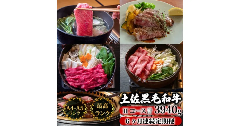 【ふるさと納税】 【6回定期便】土佐黒毛和牛 食べ比べ 3940g (計3.9kg以上) | Hコース 厳選 国産 和牛 すき焼き しゃぶしゃぶ ステーキ 焼肉 お肉 霜降り 牛肉 ウデ肉 モモ肉 サーロイン リブロース 数量限定 6ヵ月 頒布会 老舗 たけうちミート 高知県 須崎市 TM10000