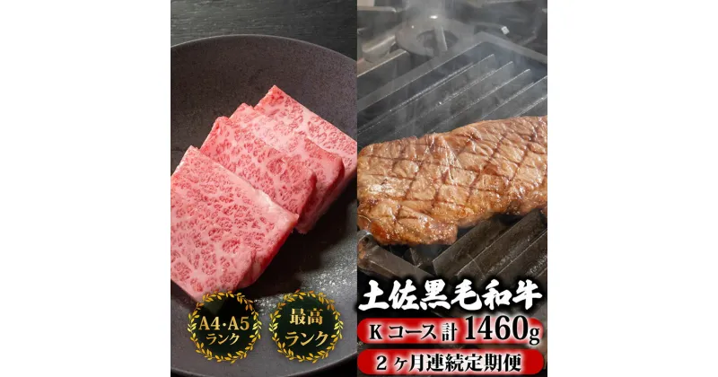 【ふるさと納税】 【2回定期便】土佐黒毛和牛 食べ比べ 1460g (計1.4kg以上) | Kコース 厳選 国産 和牛 焼き肉 ステーキ お肉 にく 霜降り 牛肉 リブロース サーロイン 人気 贈答 ギフト プレゼント 小分け 数量限定 2ヵ月 頒布会 老舗 たけうちミート 高知県 須崎市 TM13000