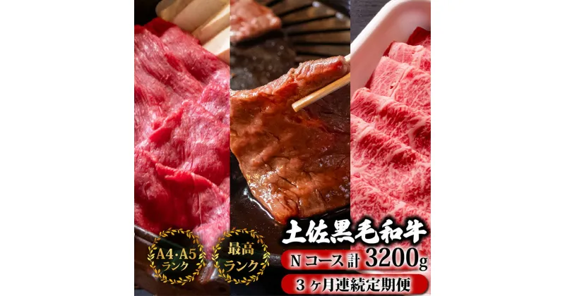 【ふるさと納税】 【3回定期便】土佐黒毛和牛 食べ比べ 3200g (計3kg以上) | Nコース 厳選 国産 和牛 すき焼き しゃぶしゃぶ 焼き肉 お肉 霜降り 牛肉 ウデ肉 モモ肉 リブロース 人気 贈答 小分け 数量限定 3ヵ月 頒布会 老舗 たけうちミート 高知県 須崎市 TM16000