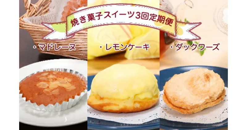 【ふるさと納税】焼き菓子スイーツ3回定期便（マドレーヌ・レモンケーキ・ダックワーズ） お菓子 デザート おやつ 洋菓子 お菓子 スイーツ スウィーツ ポミエ カステラ風 レモンケーキ レモン マドレーヌ 焼き菓子 毎月 3ヶ月 定期便 ふるさとのうぜい 故郷納税 【J00004】