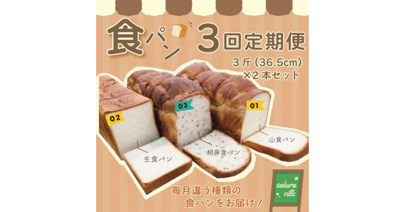 【ふるさと納税】22-356．【3回定期便】sakura ville 食パン3回定期便 パン 山食パン 生食パン 胡麻食パン ゴマ ごま 胡麻 冷凍パン 食パン 冷凍 お楽しみ おやつ 朝食 ベーカリー お取り寄せ 高知 四万十 四万十市 しまんと 送料無料