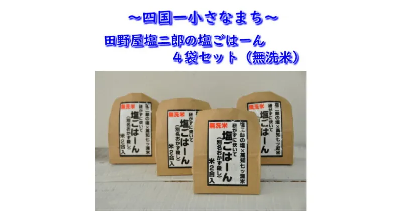 【ふるさと納税】〜四国一小さなまち〜　田野屋塩二郎の塩ごはーん　4袋セット（無洗米）田野屋塩二郎 塩二郎 塩 しお 完全天日塩 天日塩 海水 こだわり 幻 極 キワミ 極み 極上 太陽光 結晶 世界 評価 にく 肉 牛肉 うし 牛 さかな 魚 鮮魚 料理 万能 調味料 にがり 田野町