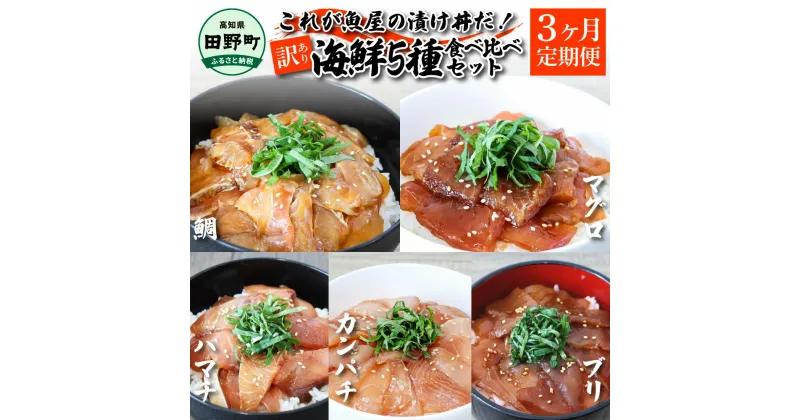 【ふるさと納税】これが魚屋の漬け丼だ！海鮮5種食べ比べセット 80g×10P 3ヶ月定期便 訳あり 鮪 マグロ ハマチ 鯛 タイ カンパチ ブリ 海鮮丼 おかず 惣菜 魚 魚介類 個包装 小分け 真空パック お取り寄せ 冷凍 配送 高知県 田野町 ふるさとのうぜい 故郷納税 返礼品