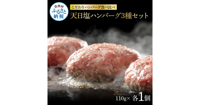 【ふるさと納税】＜高騰に伴い2025年1月1日以降、寄附額改定予定＞食べ比べ！天日塩ハンバーグ3種セット各1個(110g×3種) 合計3個 ハンバーグ 黒毛和牛 美鮮豚 天然塩 天日塩 デミグラスソース 和風ソース ソース付き 牛肉 豚肉 温めるだけ 冷凍 配送 国産 故郷納税