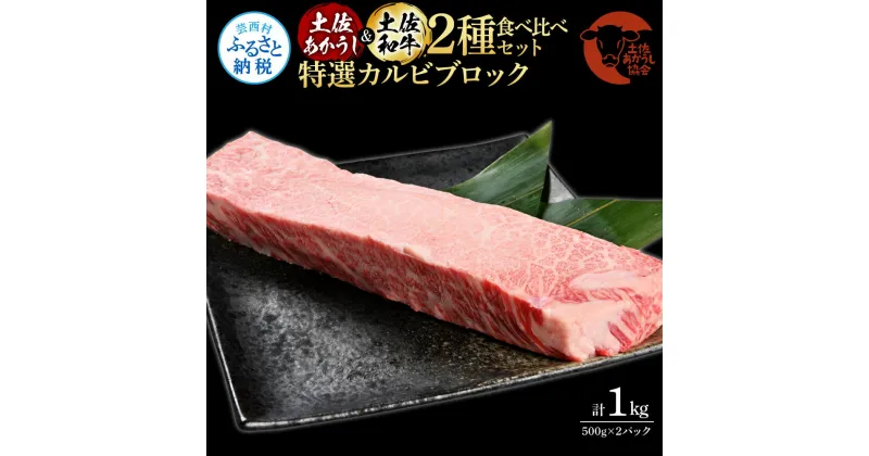 【ふるさと納税】土佐あかうし＆土佐和牛2種食べ比べ（500g×2パック）1キロ 1kg 特選カルビブロック 特選 カルビ ブロック肉 牛肉 赤牛 和牛 国産 エイジングビーフ 天下味 エイジング工法 熟成肉 お取り寄せ 冷凍 配送 送料無料 高知県 ふるさとのうぜい 故郷納税 返礼品