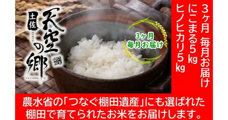 【ふるさと納税】農林水産省の「つなぐ棚田遺産」に選ばれた棚田で育てられた 棚田米土佐天空の郷　5kg食べくらべセット定期便 毎月お届け 全3回　定期便・ お米 ヒノヒカリ 米 食べくらべ 大粒 もちもち