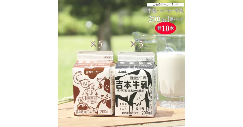 【ふるさと納税】＜吉本牛乳（さかわの地乳）・ 吉本コーヒー 各200ml×5本 合計10本＞ コーヒー牛乳 吉本乳業 高知県 佐川町【冷蔵】成分無調整 佐川町産生乳100％ ぢちち NHKあさイチで紹介 ご当地牛乳 ご当地コーヒー牛乳