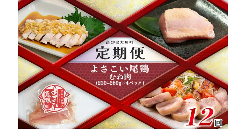 【ふるさと納税】【定期便 12回】よさこい尾鶏 むね肉（230～280g×4パック）