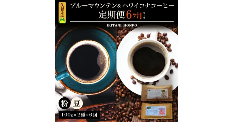 【ふるさと納税】定期便 6ヶ月 コーヒー 豆 粉 選べる 各 100g 2種 ブルーマウンテン ハワイコナコーヒー シルキーな舌触り 苦味 酸味 甘味 コク 調和がとれた味わい スッキリとした雑味の少ないフルーツ酸が特徴 酸味の女王 お取り寄せ 送料無料