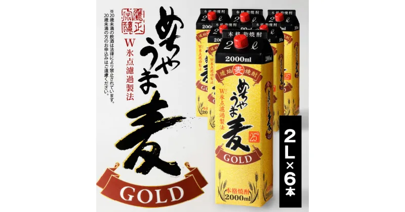 【ふるさと納税】焼酎 麦焼酎 めちゃうま麦ゴールド 25度 2Lパック 6本 セット 鷹正宗 紙パック 本格焼酎 白麹仕込み まろやかな味わい 切れ味よい後口 美しい輝きのある琥珀色 お酒 アルコール 福岡県 久留米市 お取り寄せ 送料無料