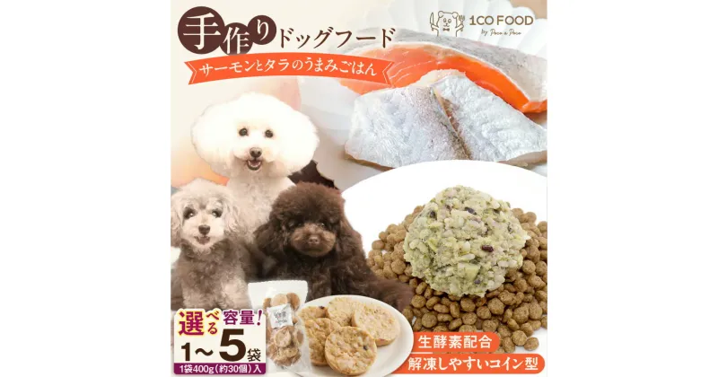 【ふるさと納税】ドッグフード 手作り サーモン タラ うまみ ごはん 選べる 内容量 400g × 1袋 ～ 5袋 1cofood DHA EPA 抗酸化作用 魚 国産野菜 米 フルーツ 生酵素 海藻 コイン型 ペット 冷凍 福岡県 久留米市 送料無料