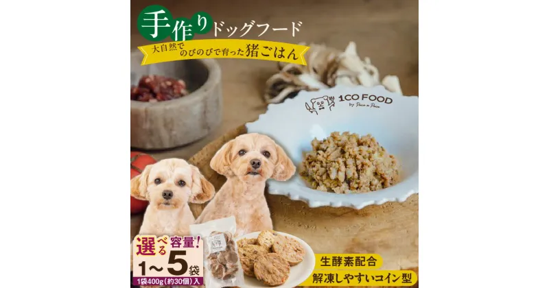 【ふるさと納税】ドッグフード 手作り 猪ごはん 選べる 内容量 400g × 1袋 ～ 5袋 1cofood 鉄分 亜鉛 ビタミンB12 ジビエ 猪肉 国産野菜 フルーツ 生酵素 オリーブオイル 海藻 コイン型 ペット 冷凍 福岡県 久留米市 送料無料