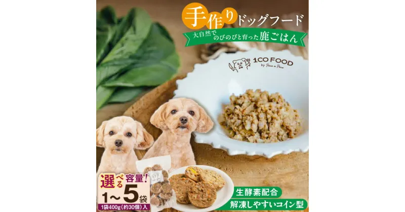 【ふるさと納税】ドッグフード 手作り 鹿ごはん 選べる 内容量 400g × 1袋 ～ 5袋 1cofood 高タンパク 低カロリー 低脂質 鉄分 ジビエ 鹿肉 国産野菜 米 フルーツ 生酵素 海藻 コイン型 ペット 冷凍 福岡県 久留米市 送料無料