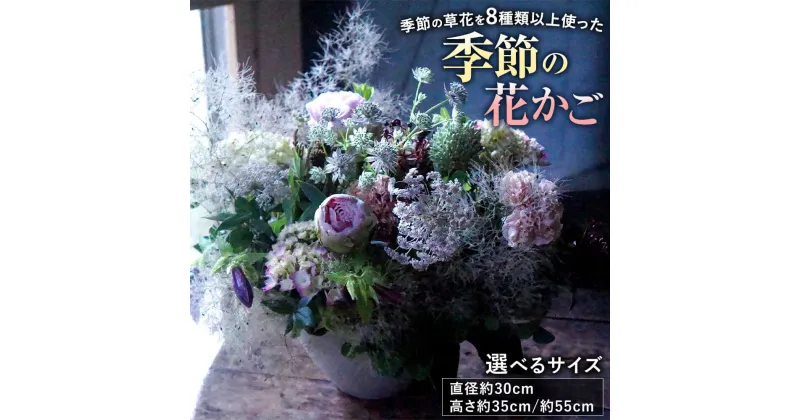 【ふるさと納税】【指定日必須】季節の花かご 100サイズ／120サイズ 季節の草花 8種類以上 100(直径約30cm、高さ約35cm) 120(直径約30cm、高さ約55cm) 花かご アレンジメント 旬 草花 フラワー 詰め合わせ 草花ノ香り 国産 福岡県 直方市 【8月お届け不可】 送料無料