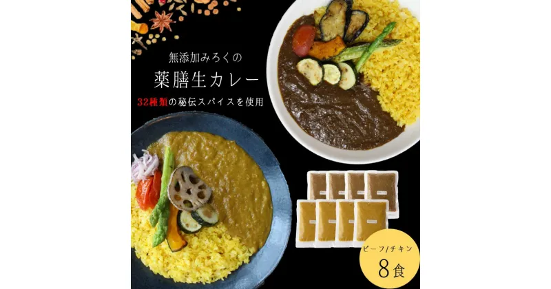 【ふるさと納税】無添加 みろくの薬膳 生カレー(チキン・ビーフ)各4食 薬膳カレー ビーフ チキン 無添加 福岡県 飯塚市 福岡 飯塚 【A5-474】【1204レビューCP】